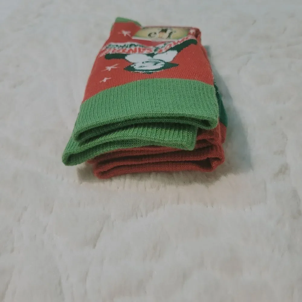 Bioworld Elf Christmas Movie 2 Pair Crew Socks Size 10-13 Shoes 8-12 New